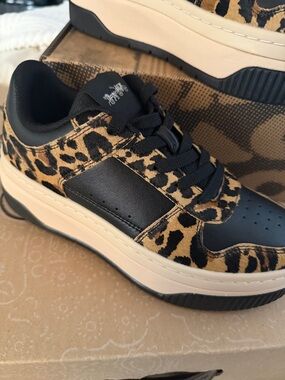Coach- Leopard Print Platform Sneakers in Black and Tan  7 NIB